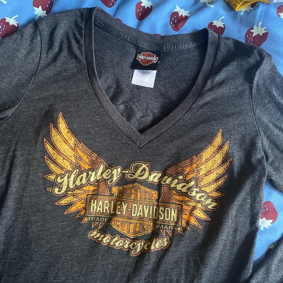 Harley Davidson longsleeve v neck top size M - Picture 4 of 6